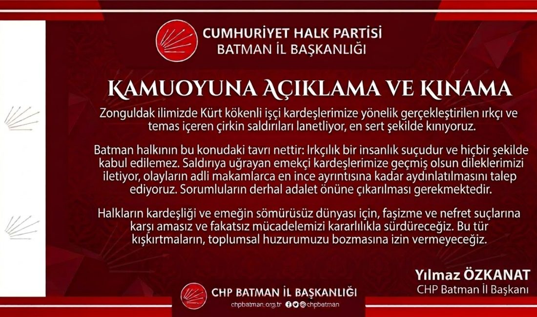 Zonguldak ilimizde Kürt kökenli işçi kardeşlerimize yönelik gerçekleştirilen ırkçı ve